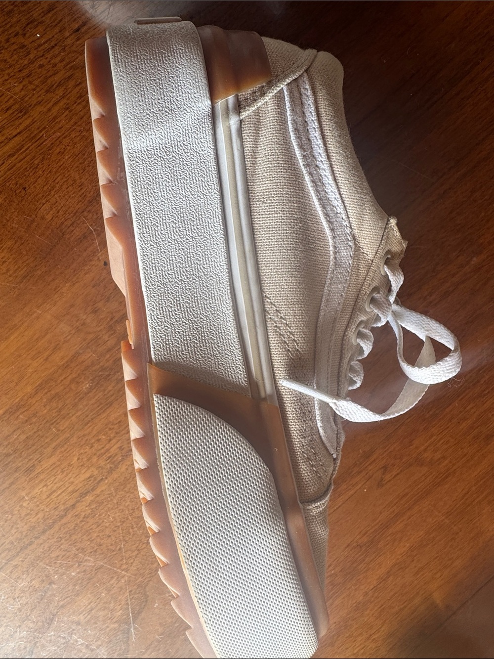 Vans White/Cream Canvas Platform Sneaker with Gum Tread